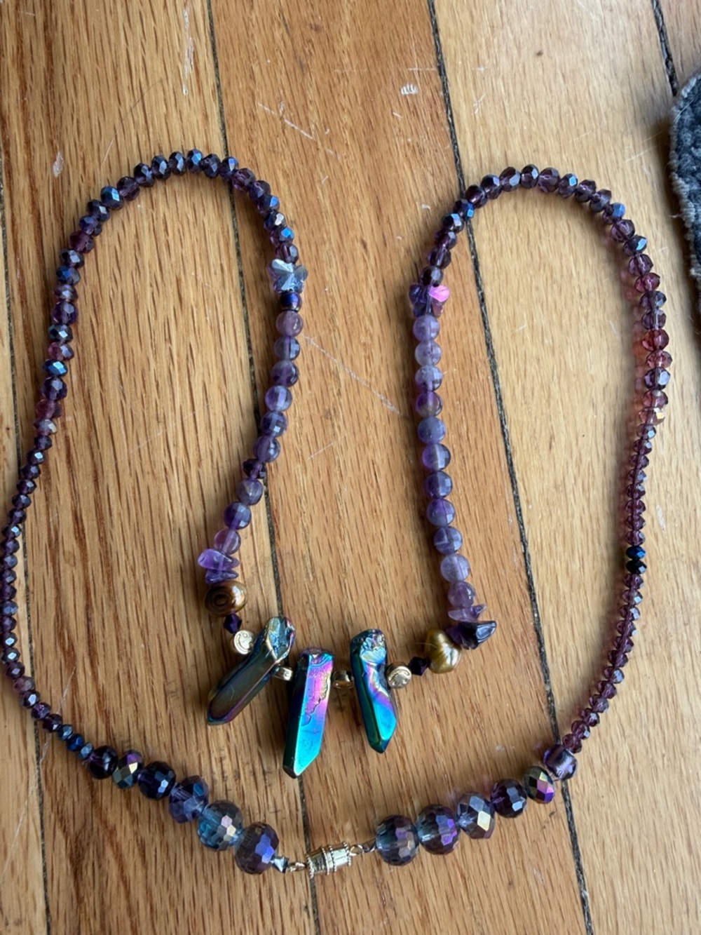 Aura crystal Necklace w/Amethyst chips ( Northern Lights smile ) OOAK